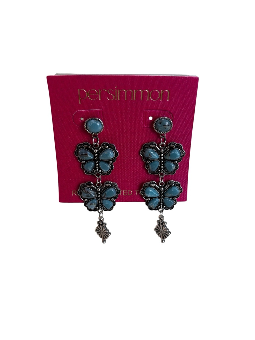 Multi-Tiered Butterfly Drop Earrings made from Reconstituted Turquoise.